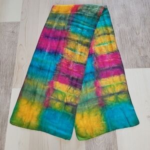 Silk 100% Rainbow Scarf Turquoise Purple Yellow Green Red
